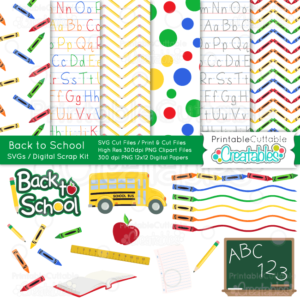 Back to School Scrap Kit SVGs Clipart & Digital Paper