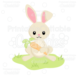 Bunny Holding Carrot Easter SVG Cut Files & Clipart