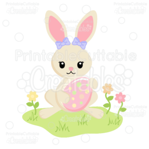 Girl Bunny Holding Easter Egg SVG Cut Files & Clipart