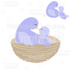 Mama & Baby Bird in Nest SVG Cut Files & Clipart