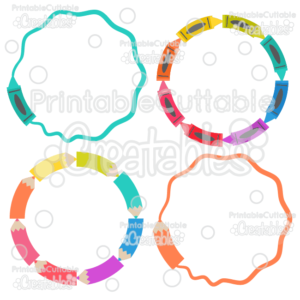 Crayons & Pencils Circle Monogram Frames SVG Cut File & Clipart