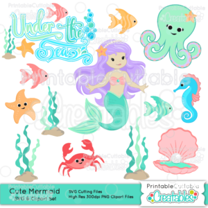 Cute Mermaid SVG Embellishment Set