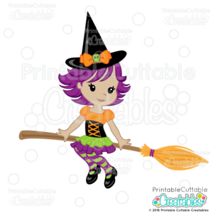 Cute Witch on Broom SVG Cutting File