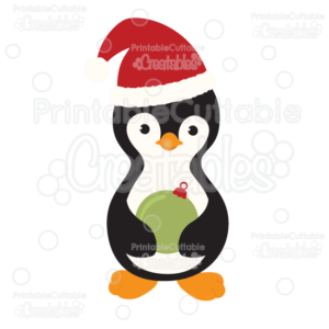 Penguin Holding Christmas Ornament SVG Cut File & Clipart