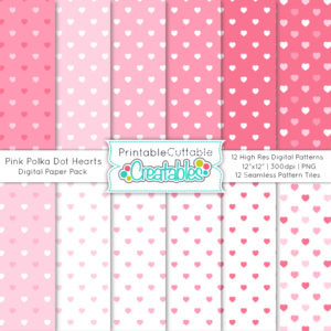 Pink Polka Dot Hearts Seamless Patterns & Digital Paper Pack