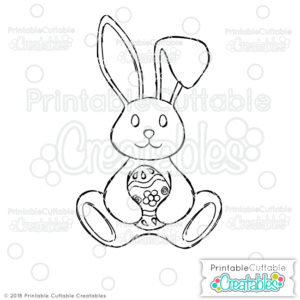 Doodle Easter Bunny Holding Egg SVG Sketch File