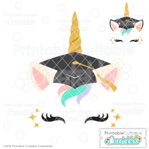 Graduation Cap Unicorn Face Free SVG File