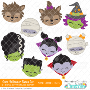 Cute Halloween Faces SVG Files Collection