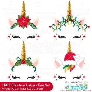 Christmas Unicorn Face Free SVG Bundle