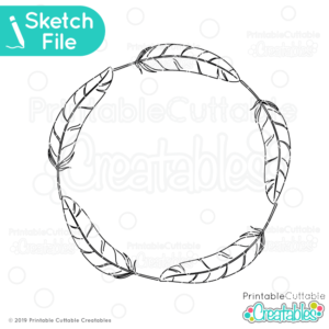 Feathers Circle Monogram Frame SVG Sketch Files