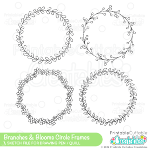 Branches & Blooms Circle Monogram Frames SVG Sketch Set