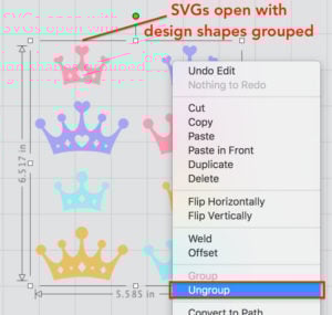 Right-Click to Ungroup SVG design in Silhouette Studio