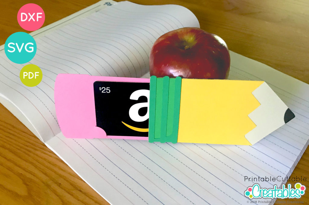Pencil Gift Card Holder SVG Assembly - D014 9 Pencil shaped Teacher Gift Card Holder SVG Cut File