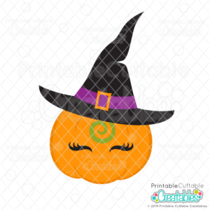 Eyelash Pumpkin in Witch Hat SVG File