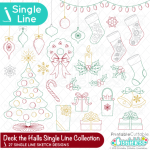 Deck the Halls Single Line SVG Sketch File Collection