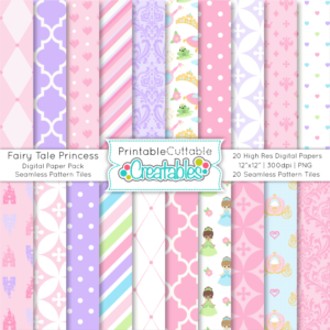 Fairy Tale Princess Digital Paper Pack Seamless Patterns