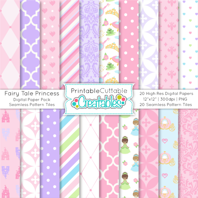 Fairy Tale Princess Digital Paper Pack Seamless Patterns