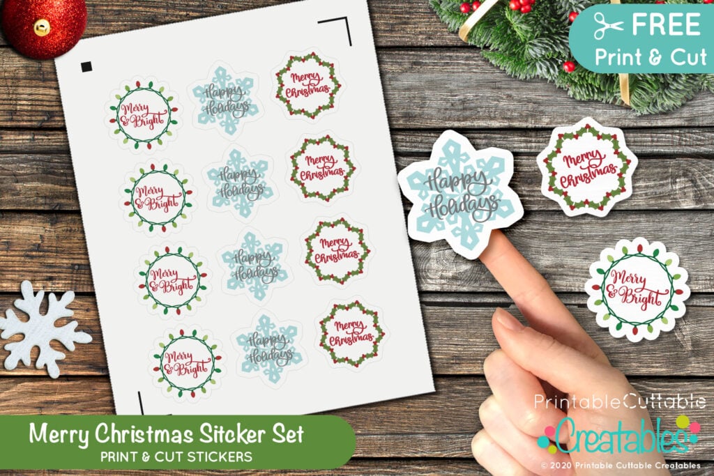 Merry Christmas Free Print Cut Sticker Set for Cricut