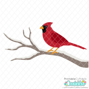 Winter Cardinal on Branch SVG File