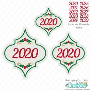 2020 Yearly Holly Arabesque Tile Ornament SVG File