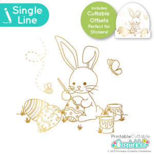 Bunny Painting Easter Eggs Single Line SVG File