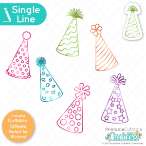 Birthday Party Hats Single Line SVG