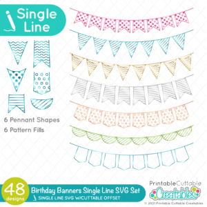 Birthday Banner Single Line SVG Set