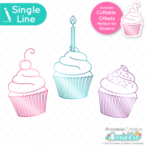 Single Line Birthday Cupcakes SVG File