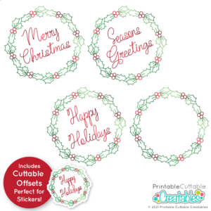 Single Line Christmas Holly Circle Frames SVG FIle