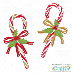 Holly Ribbon Candy Canes SVG Cut Files & Clipart