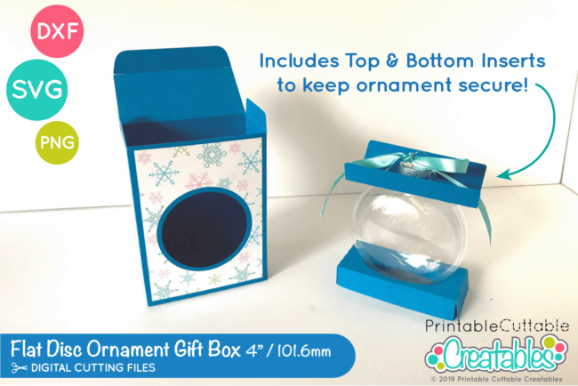 Flat Disc Christmas Ornament Box SVG File 4" Template
