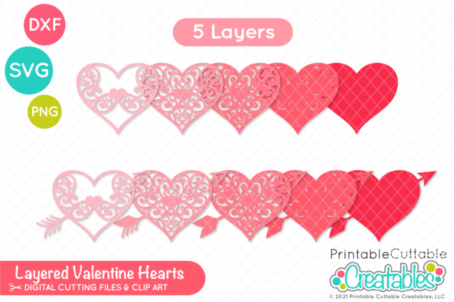 Layered Valentine Hearts Free SVG Files for Cricut