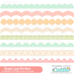 This Sweet Lace Borders SVG Cut File Set features 8 different lace and eyelet borders, perfect for adding a pretty or romantic touch to your next craft project! Includes SVG file with separated layers, perfect for scrapbook pages, handmade cards, and other layered paper crafts.