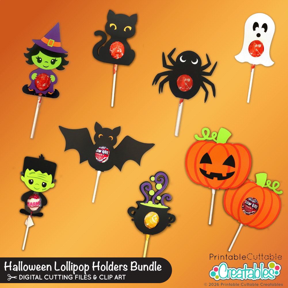 Monster Face Halloween Treat Boxes 9 Halloween Lollipop Holder SVG Bundle for Cricut Silhouette Scan N Cut and Siser cutting machines