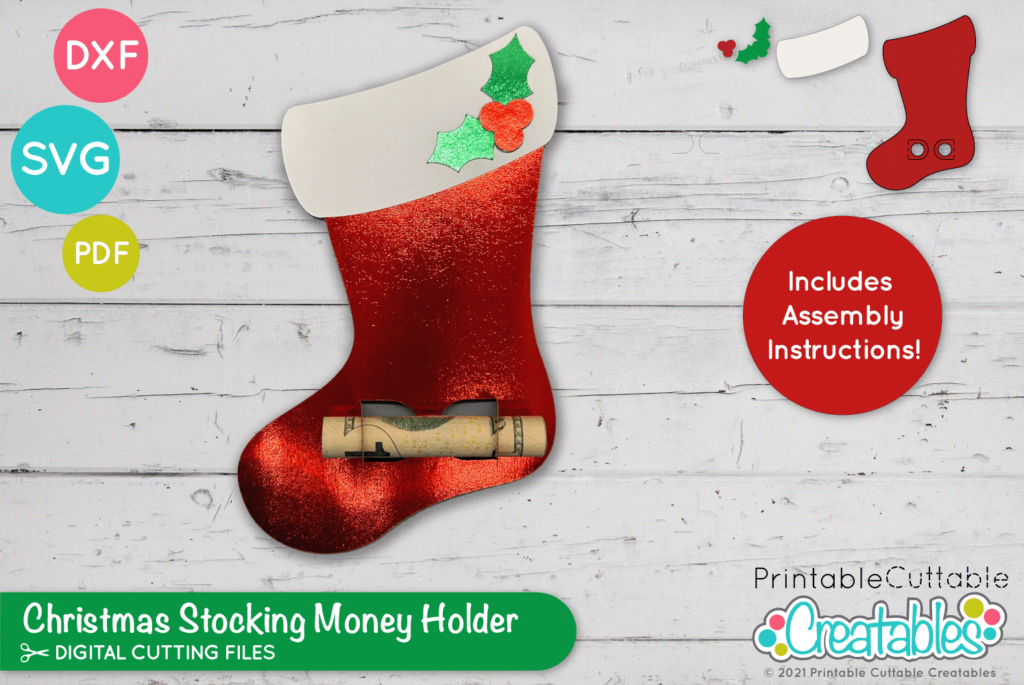 Christmas Stocking Money Holder SVG File for Cricut