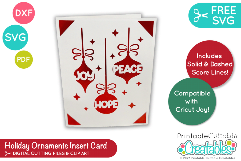Holiday Ornaments Insert Card Free SVG File for Cricut
