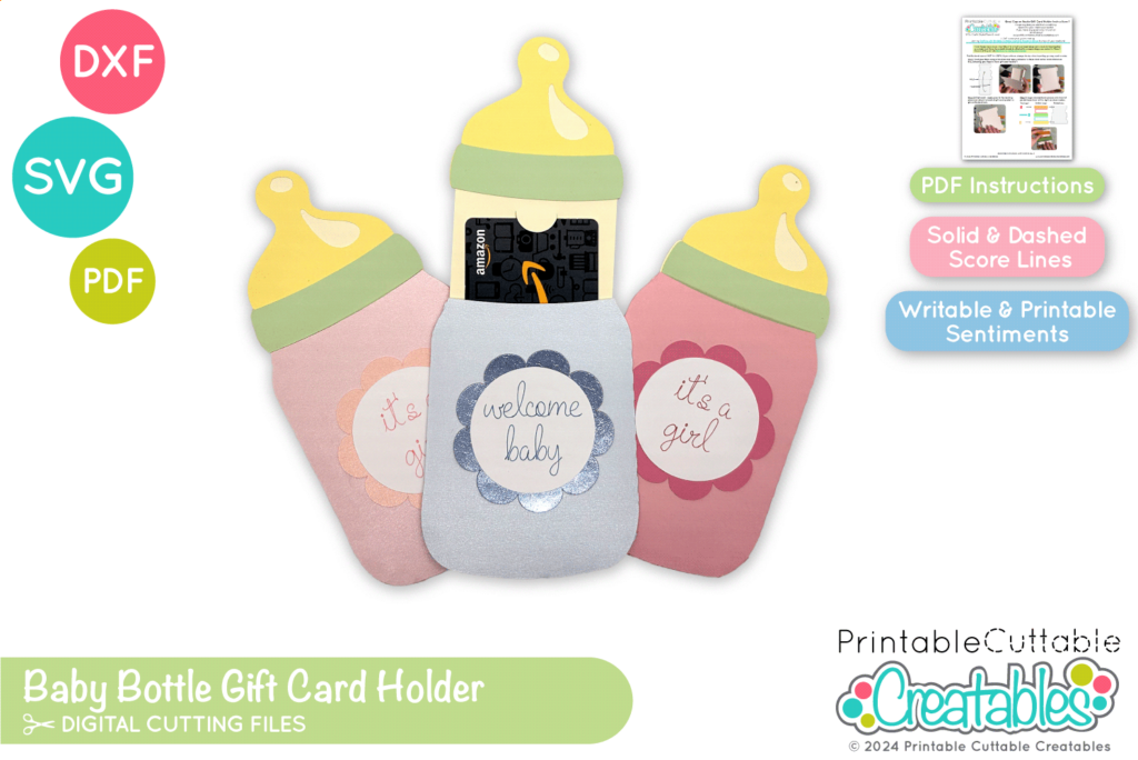 Baby Bottle Gift Card Holder SVG File for Cricut