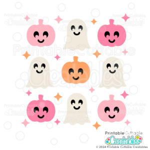 Cute Ghost Pumpkin Grid SVG Free