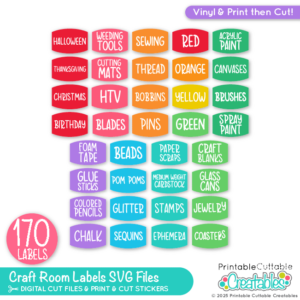 Craft Room Labels SVG Files and Printable Stickers