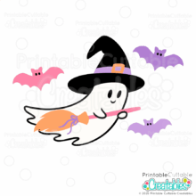 Flying Ghost Witch SVG Cut File for Cricut and Silhouette