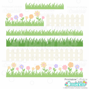 Spring Borders SVG Set for Cricut and Silhouette | Grass, Picket Fence and Flower Cut Files