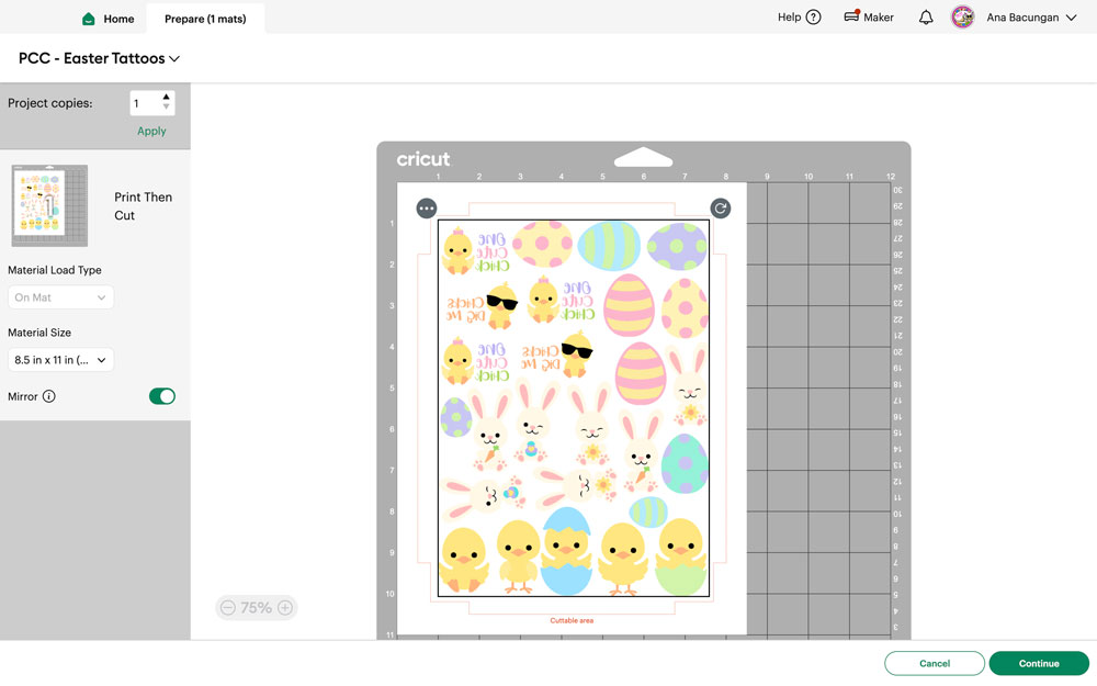 Before printing, mirror your design. Then print using Cricut Design Space onto your tattoo paper.