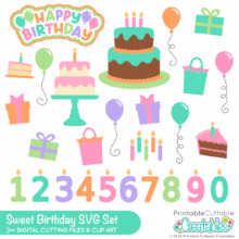 Sweet Birthday SVG Set for Cricut scrapbooking, card making, cake toppers and other paper crafts
