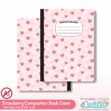 Home 13 Strawberry Composition Book Cover Printable PNG & PDF Pattern for DIY Back to School Notebooks