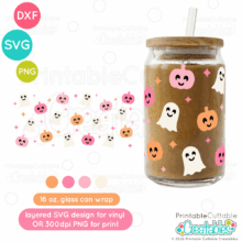 Home 13 Cute Halloween Ghosts Glass Can Wrap SVG PNG for 16oz glass can