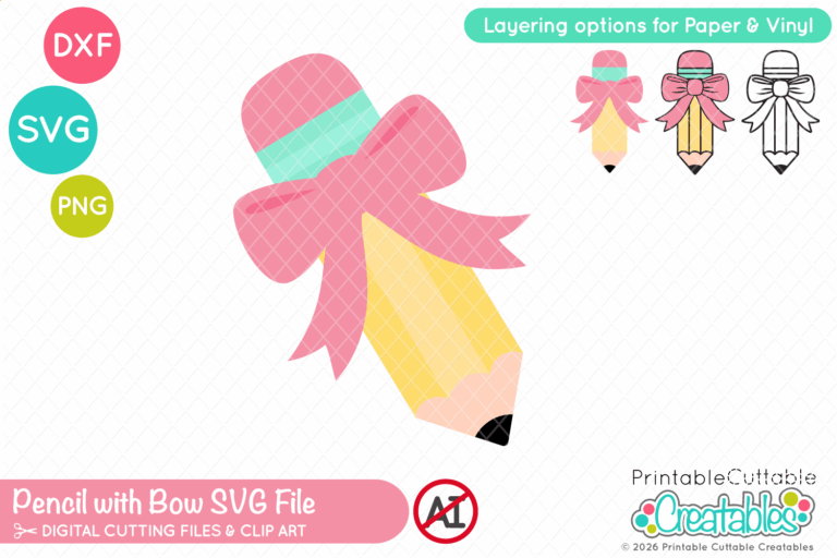 Pencil with Bow SVG File and Clipart for Cricut crafting