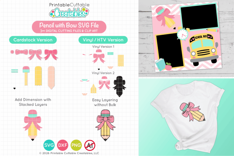 Pencil with Bow SVG File and Clipart for Cricut crafting