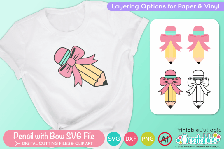 Pencil with Bow SVG File and Clipart for Cricut crafting