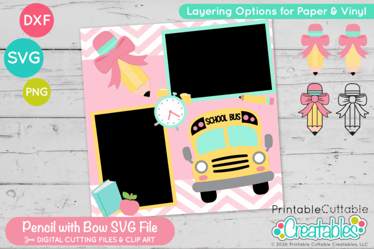 Pencil with Bow SVG File and Clipart for Cricut crafting