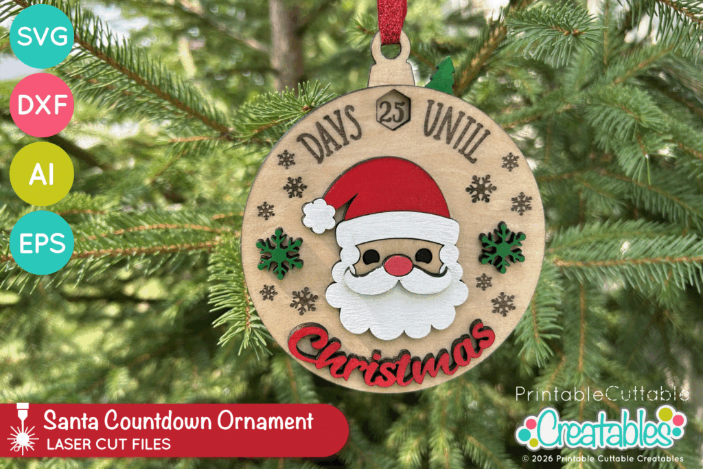 Santa-Christmas-Countdown-Ornament-Laser-Cut FIle-Assembly